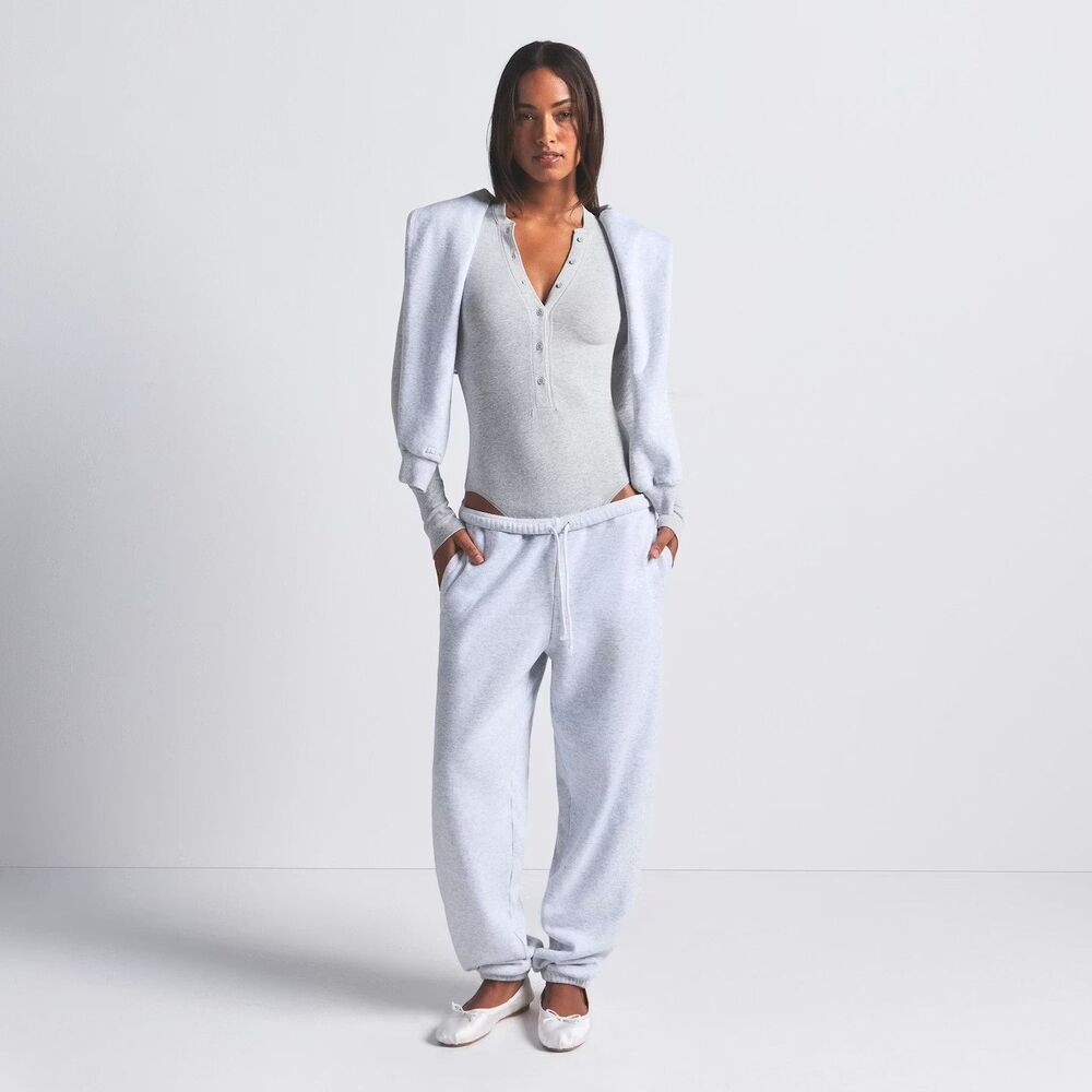 SKIMS Womens M Cotton Fleece Jogger Pants Sweatpants Heather Gray Drawstring